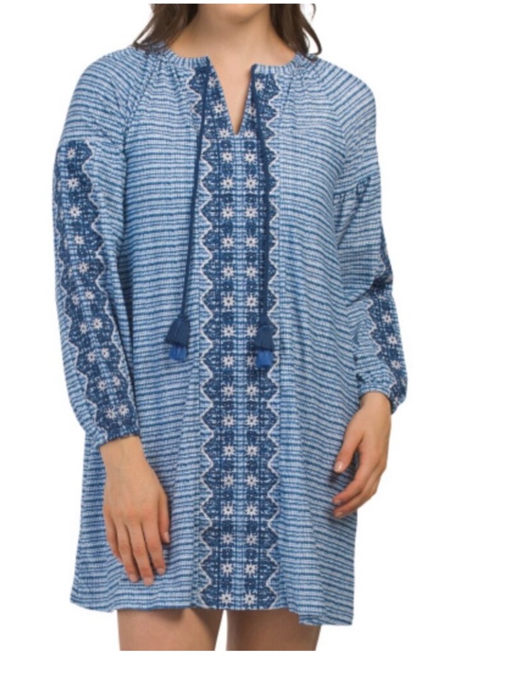Cabana Life Blue Embroidered Tassel Tunic Dress or Coverup in Size Large